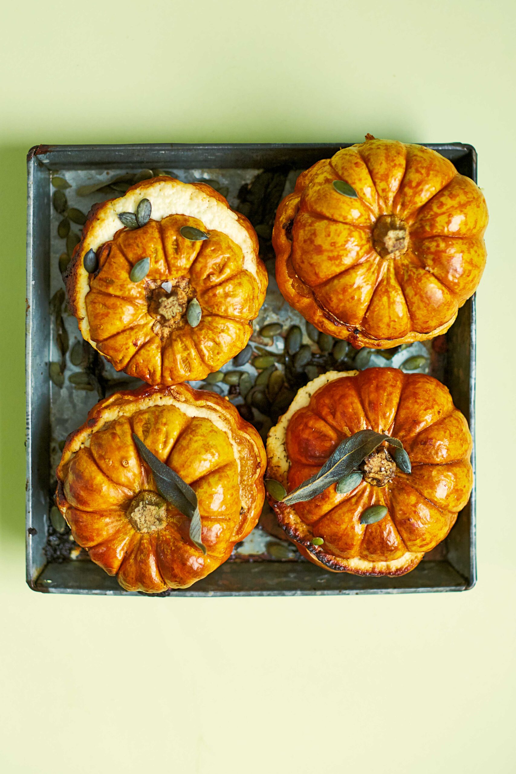 Whole Stuffed Mini Pumpkins with Sage and Goat’s Cheese