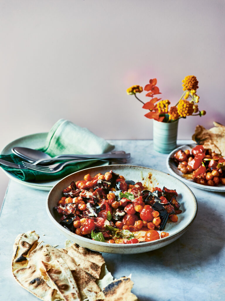 aubergine chickpea traybake