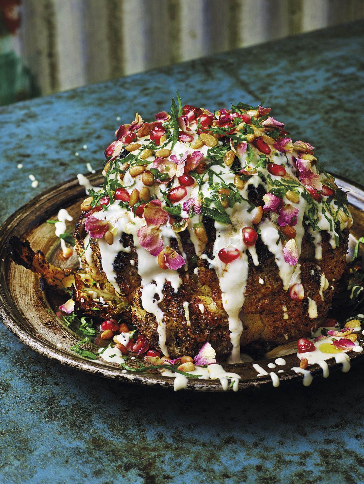 Cauliflower Shawarma with Pomegranate, Pine Nuts and Rose