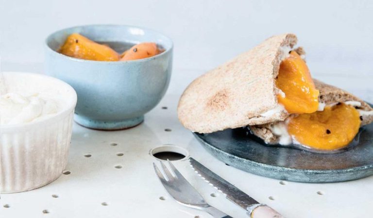 Spelt and Rosemary Pittas with Apricot Compote and Tahini Yogurt Recipe