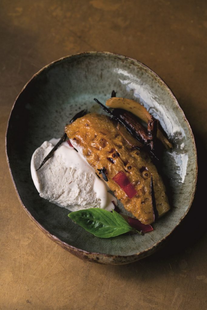 Roasted Pineapple with Tamarind and Chilli, and Coconut Ice Cream