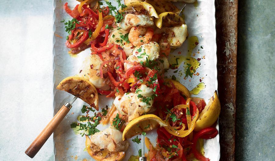 Seafood Skewers with Peperonata | ITV Ainsley's Mediterranean Cookbook
