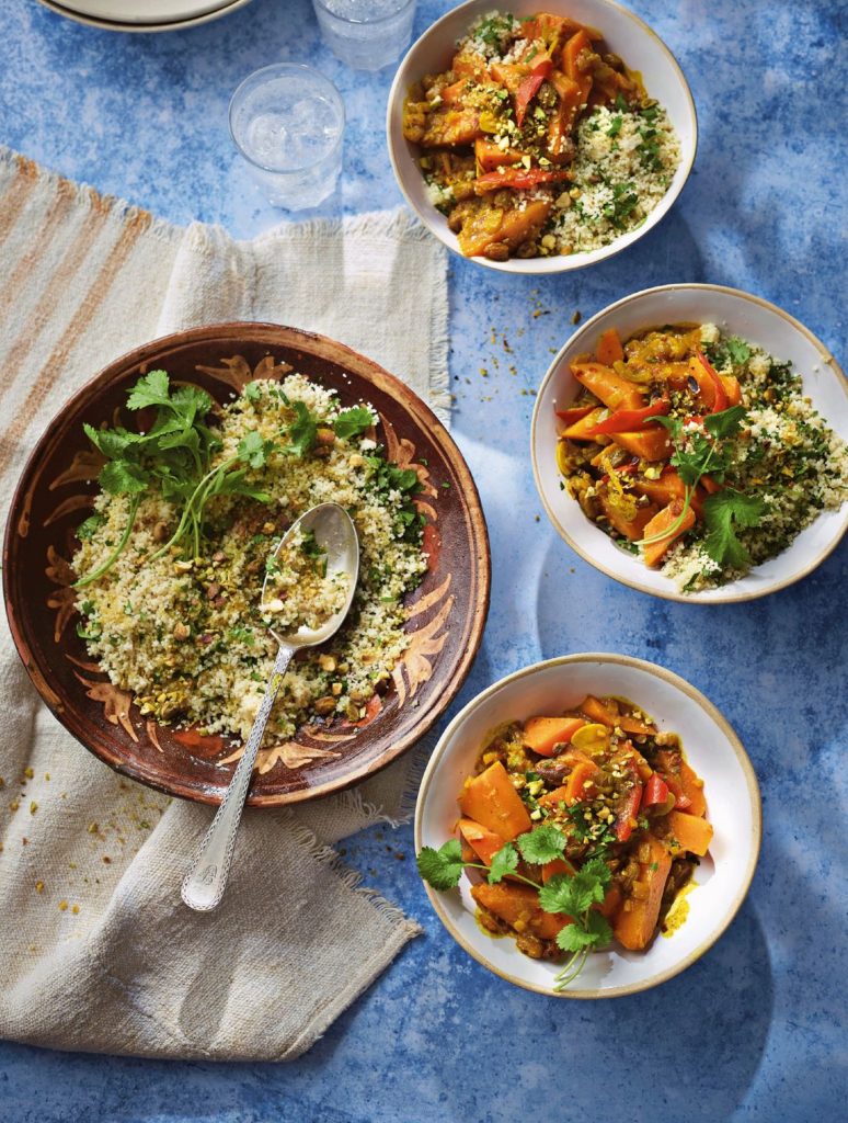 Ainsley Harriott’s Squash and Sweet Potato Tagine with Lemon and Pistachio Couscous