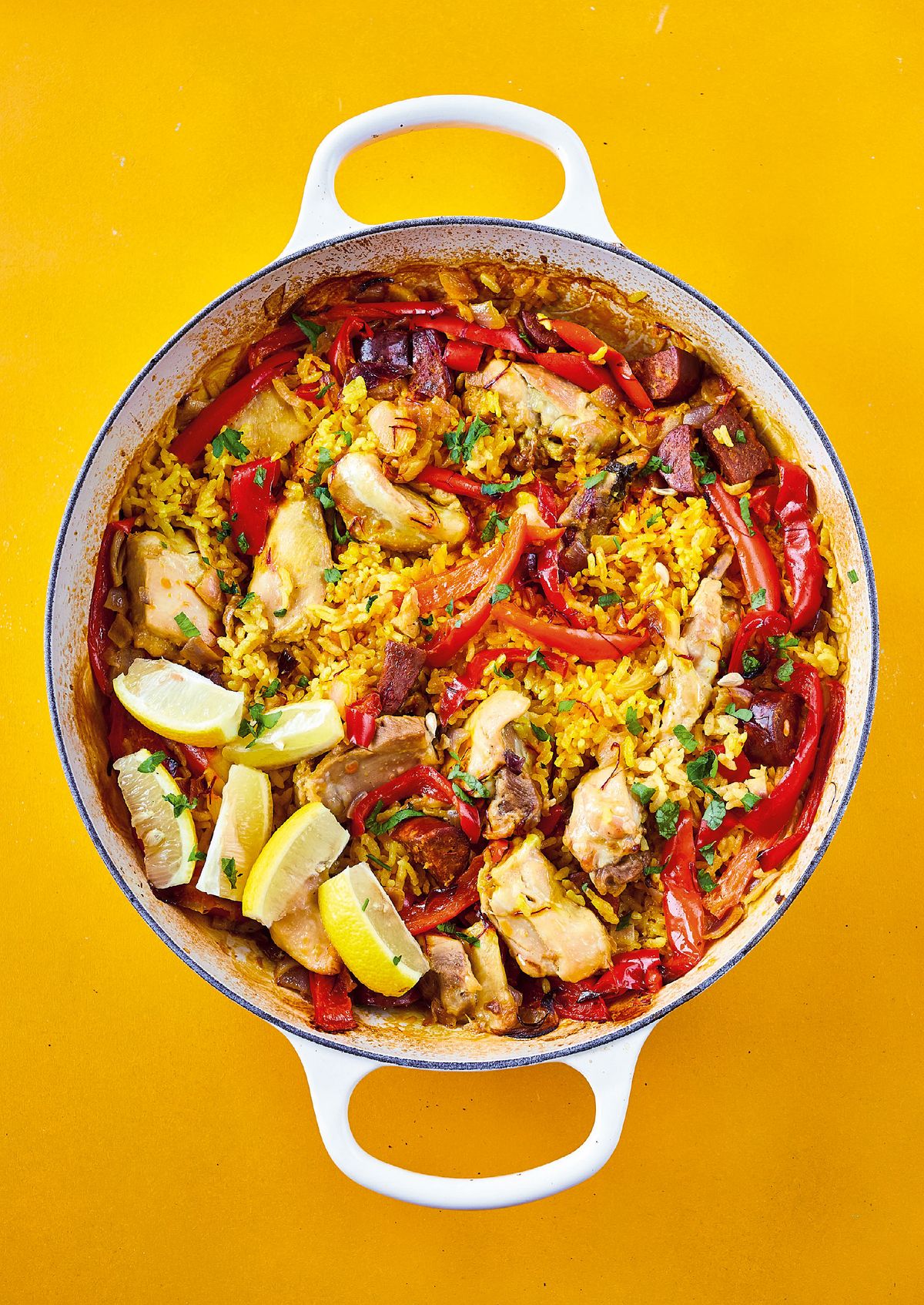 All-in-one Paella with Chicken, Peppers and Chorizo