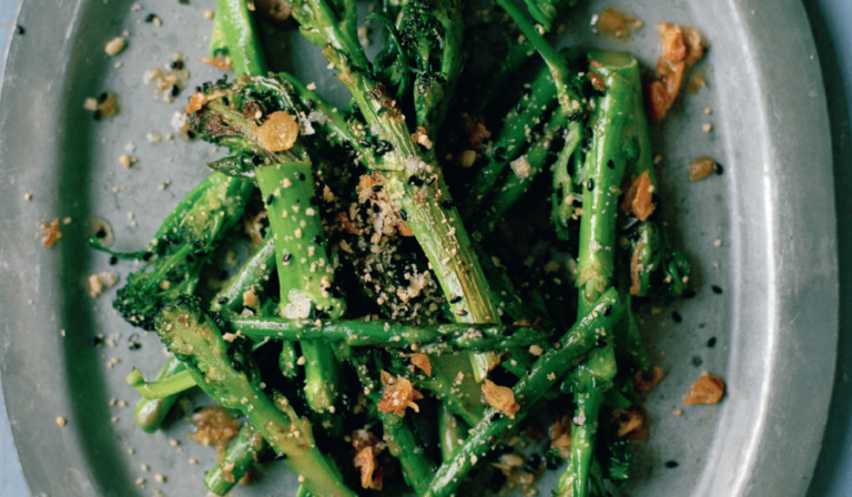 Asparagus and Sprouting Broccoli with Peanuts and Black Sesame Salt from The Vietnamese Market Cookbook