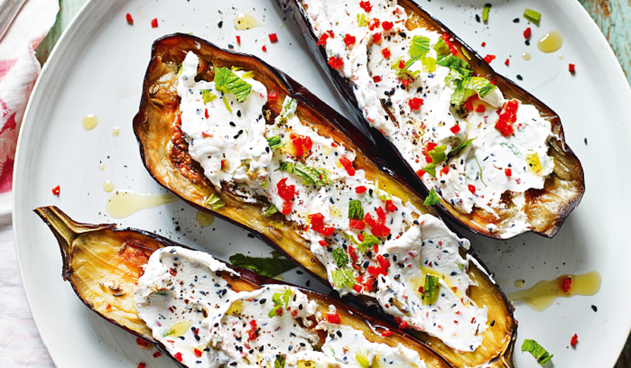 Roasted Aubergines with Fennel and Labneh