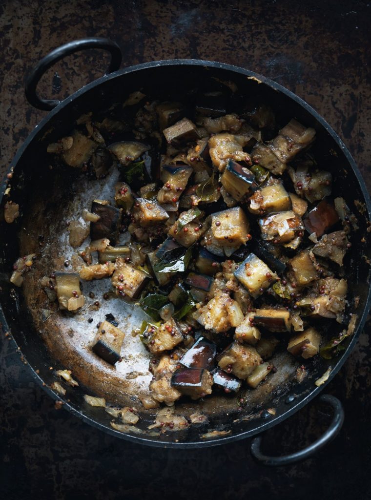 Stir-fried Aubergines Cooked in a Tamil Nadu Style (Kathirikai Poriyal)