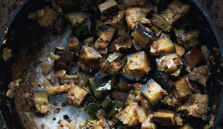 Stir-fried Aubergines Cooked in a Tamil Nadu Style (Kathirikai Poriyal)