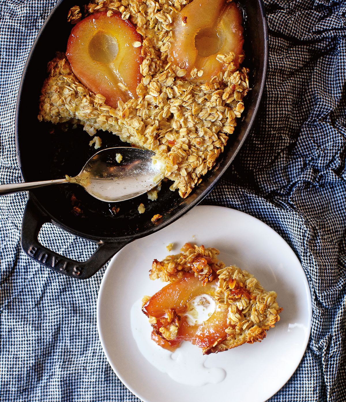 Baked Oatmeal with Caramelised Pears and Vanilla Cream