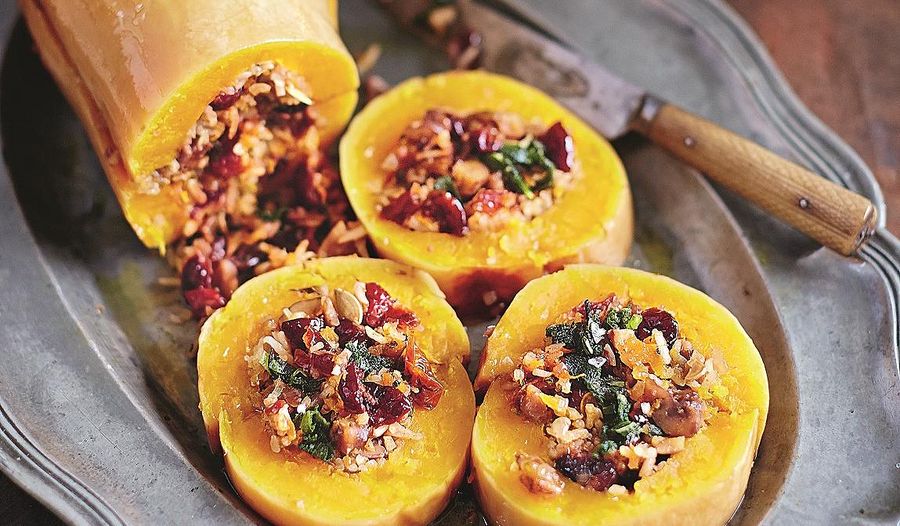 Jamie Oliver's Christmas Baked Squash Stuffed with Nutty Cranberry-spiked Rice