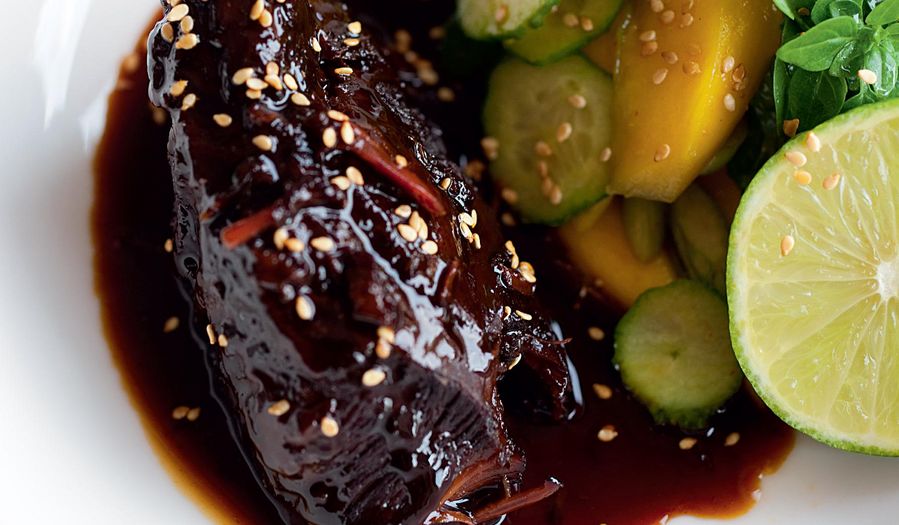 Sweet Soy Braised Beef Cheeks with Mango Salad