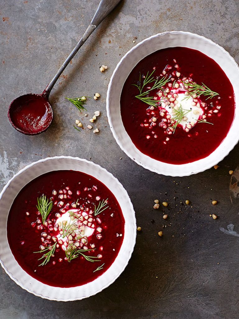 Beetroot and Buckwheat Soup with Lemon Yoghurt Sauce