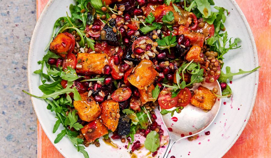 Rachel Ama's Beetroot and Squash Salad with Tahini Dressing | Vegan Recipes