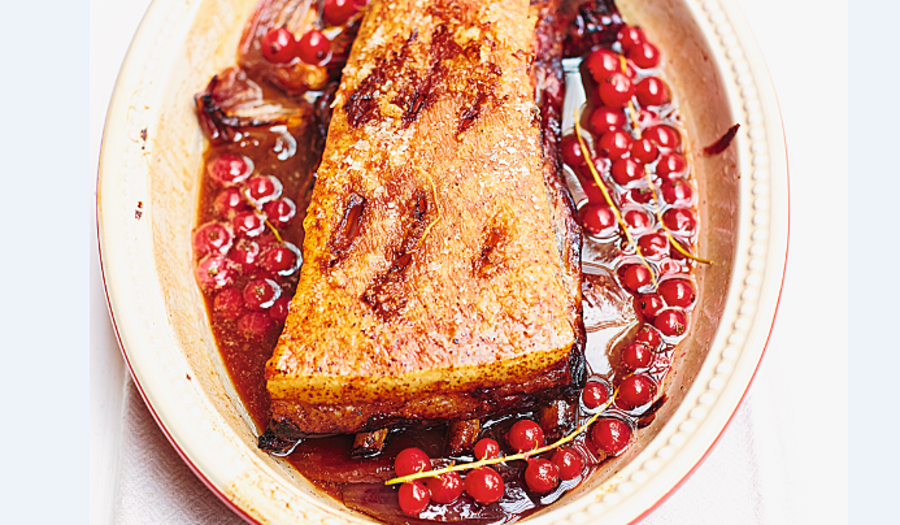 Slow-Roasted Pork Belly with Sloe Gin
