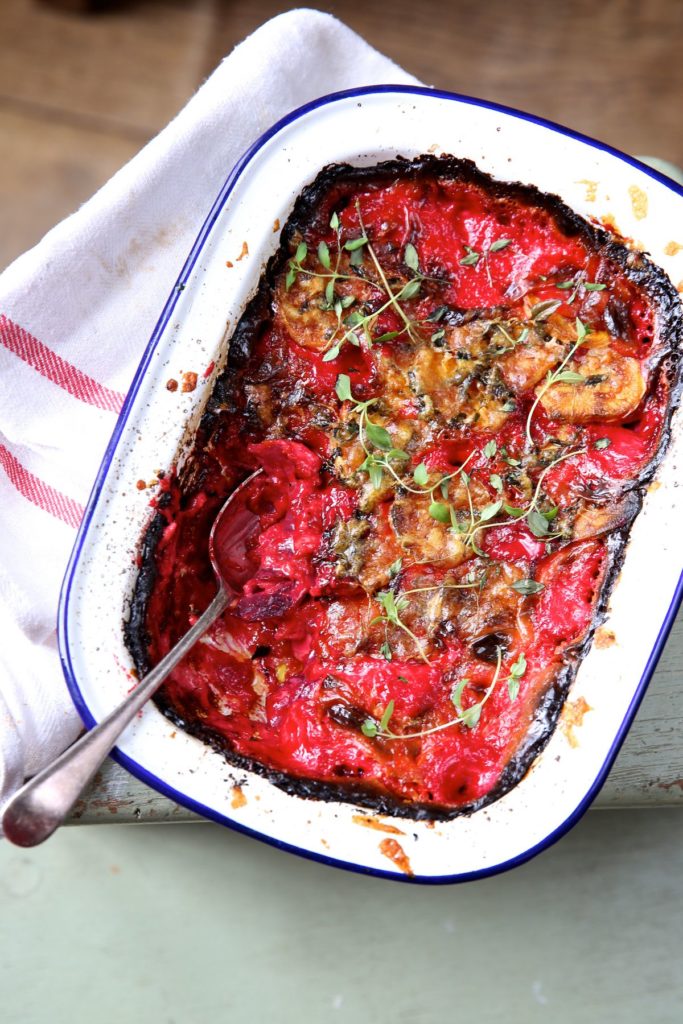 Beetroot and Sweet Potato Gratin