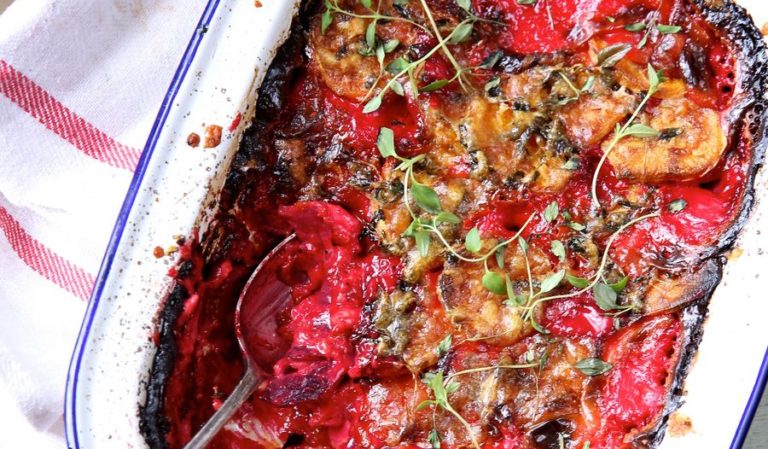 Beetroot and Sweet Potato Gratin