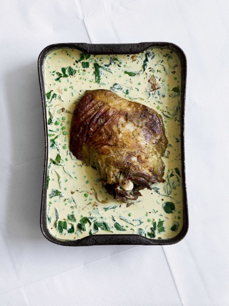 Braised Lamb, Peas, Crème Fraîche and Mint