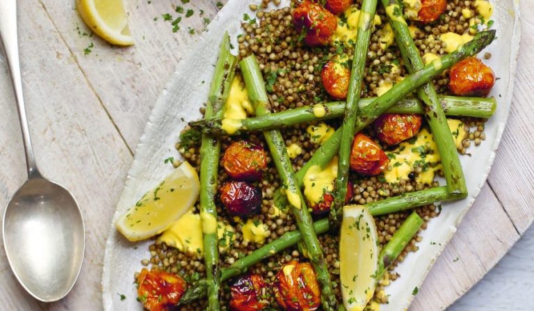Buckwheat and Asparagus Salad with Saffron Yogurt Recipe | Abel and Cole