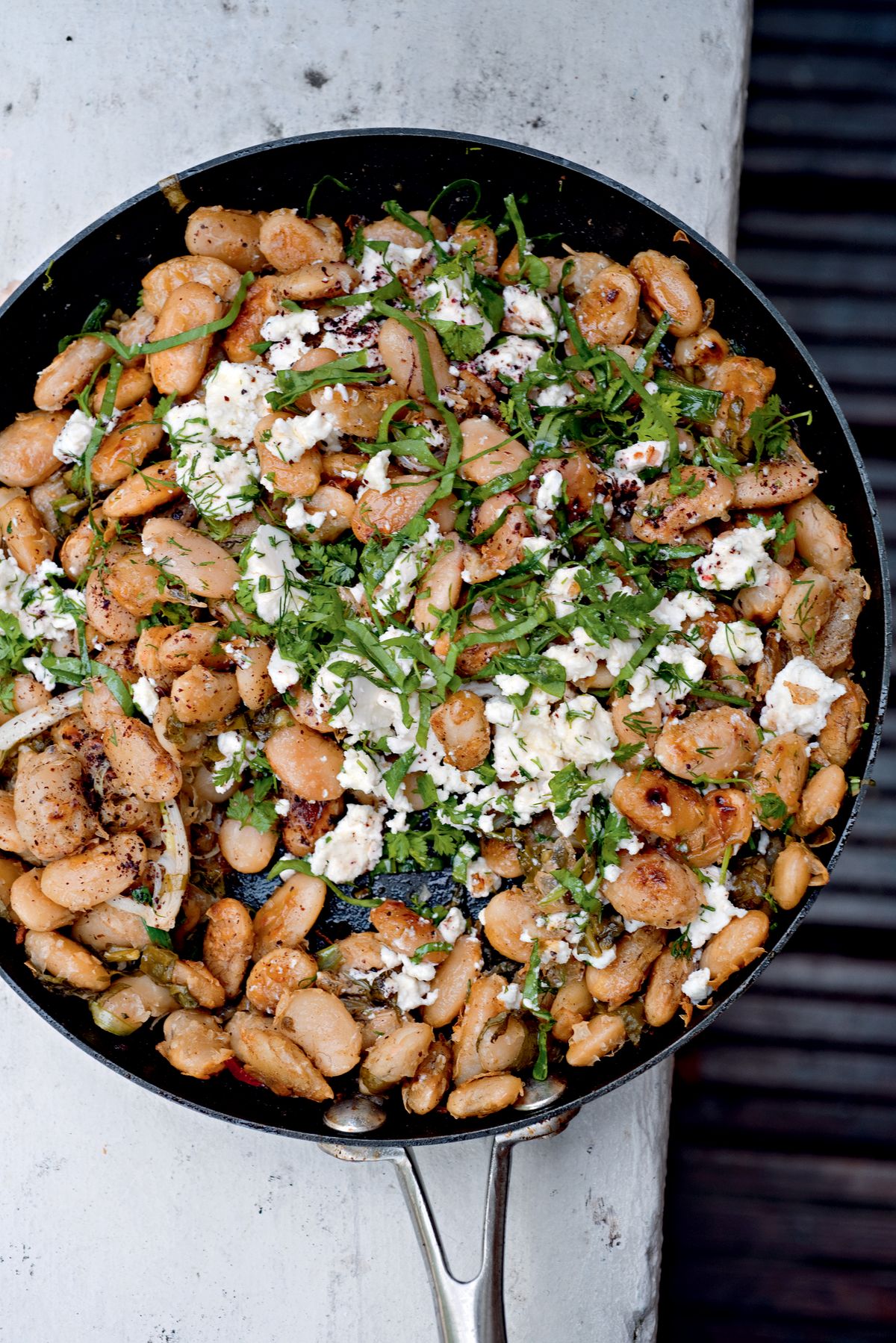 Yotam Ottolenghi’s Fried Butterbeans with Feta, Sorrel and Sumac