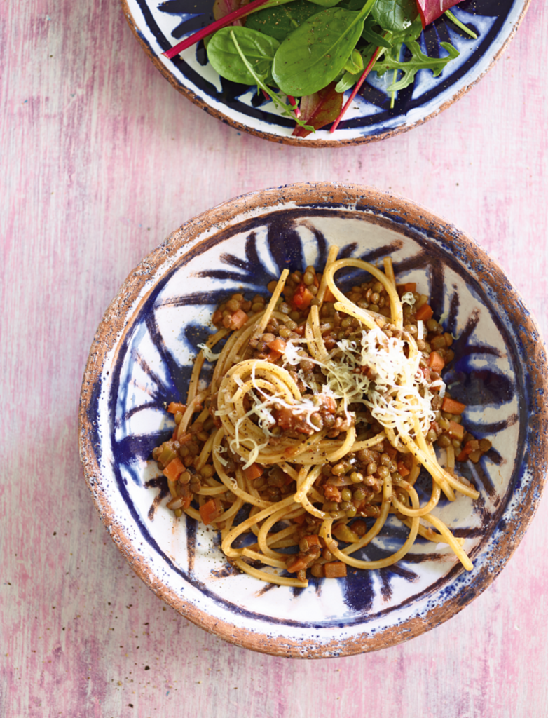 Puy lentil bolognese with pasta