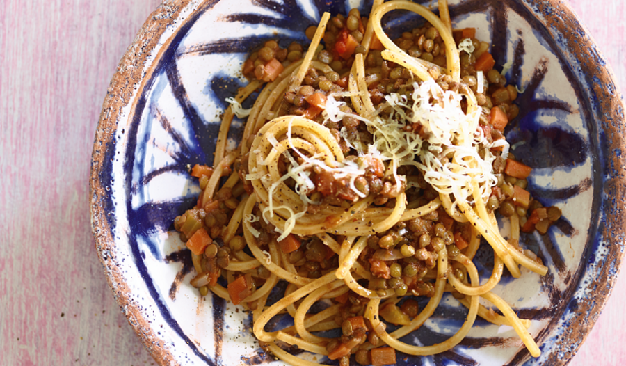 Puy lentil bolognese with pasta from Eat Well For Less