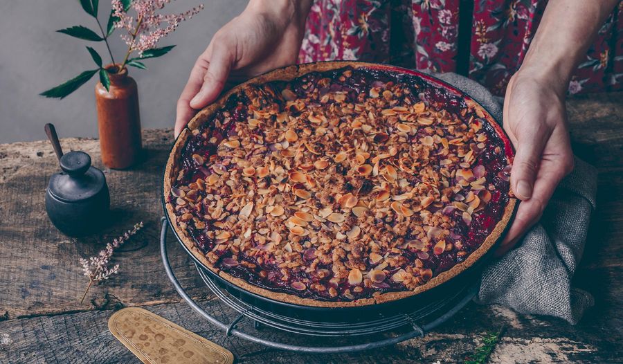 Cherry Almond Tart with Vanilla Custard Recipe | Natural Baking