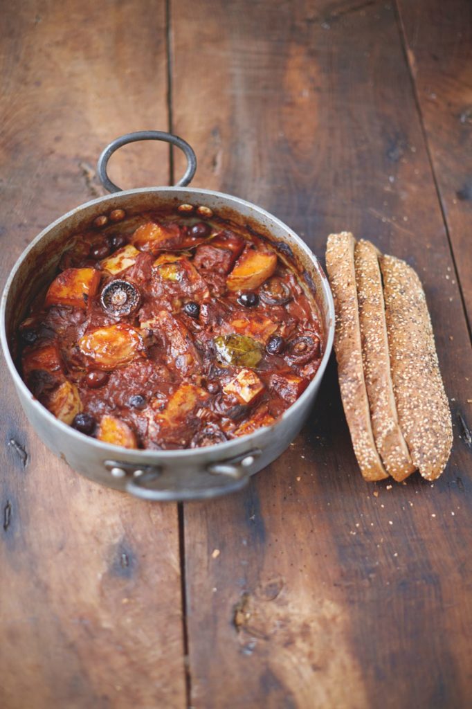 Chicken and Squash (Pumpkin) Cacciatore Mushrooms, Tomatoes, Olives, Bread