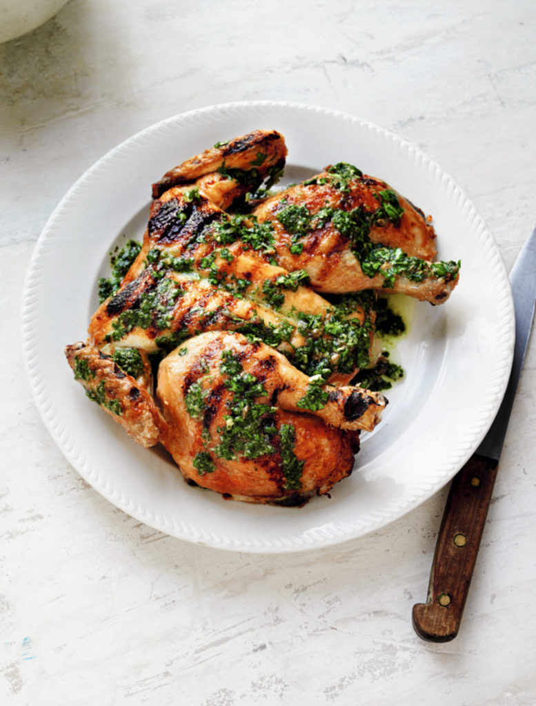 Grilled Spatchcocked Chicken with Green Sauce (Pollo alla Brace con Salsa Verde)