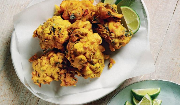 Spiced Chickpea Pakoras with Coconut Raita Recipe