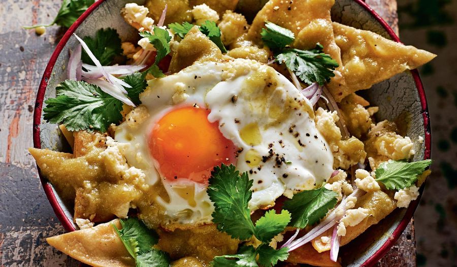 Rick Stein's Fried Tortilla Chips in Green Salsa with Crumbled Cheese (Chilaquiles)