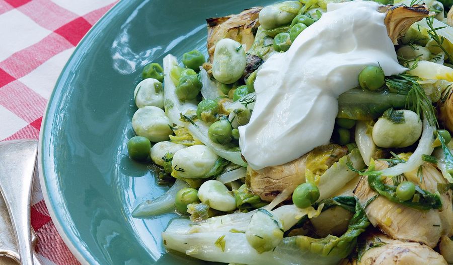 Warm Salad of Artichokes Broad Beans and Peas