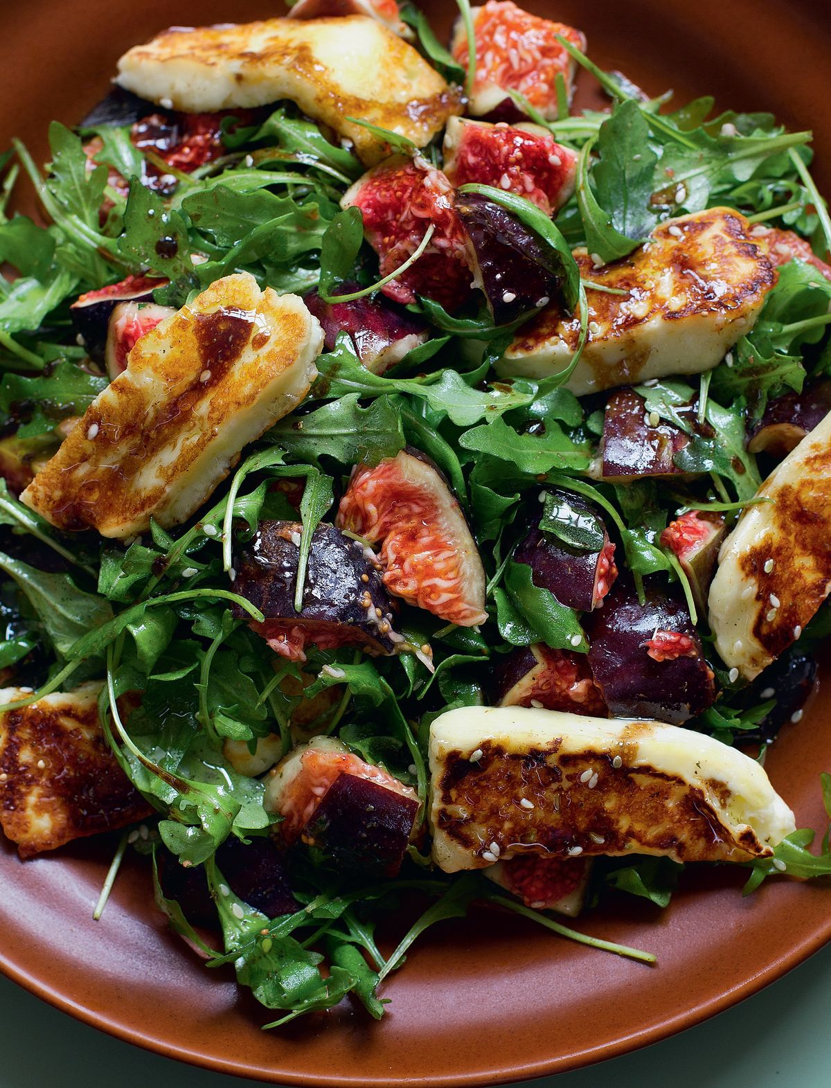 Fresh Figs or Pears with Halloumi and Rocket