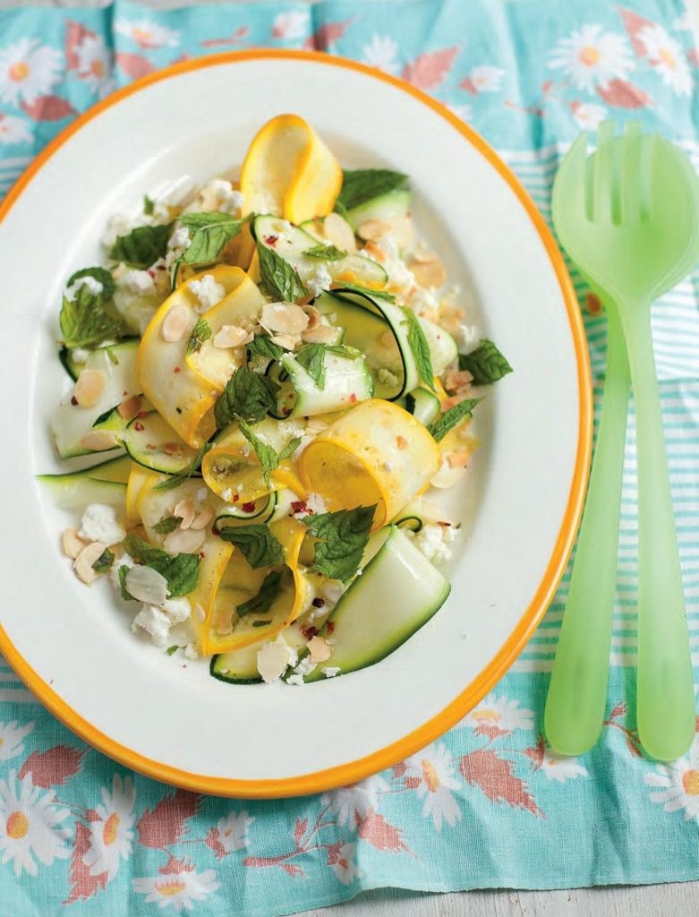 Yellow and Green Courgettes with Feta, Mint and Almonds