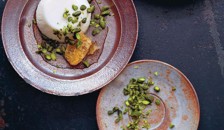 Orange Blossom and Milk Pudding with Honeycomb and Pistachios Recipe | Ducksoup Cookbook