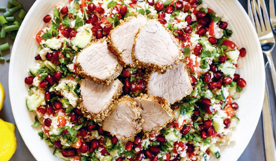 Egyptian Dukkah-Crusted Chicken Fillets with Cauliflower Tabbouleh