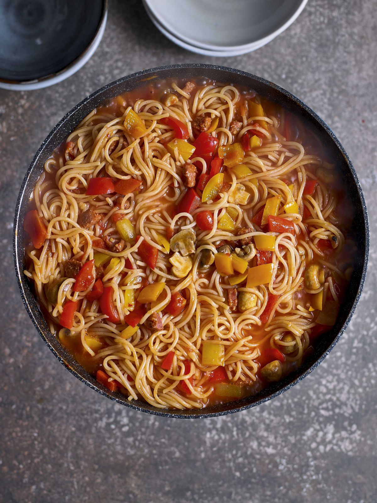 One Pot Chorizo and Pepper Spaghetti