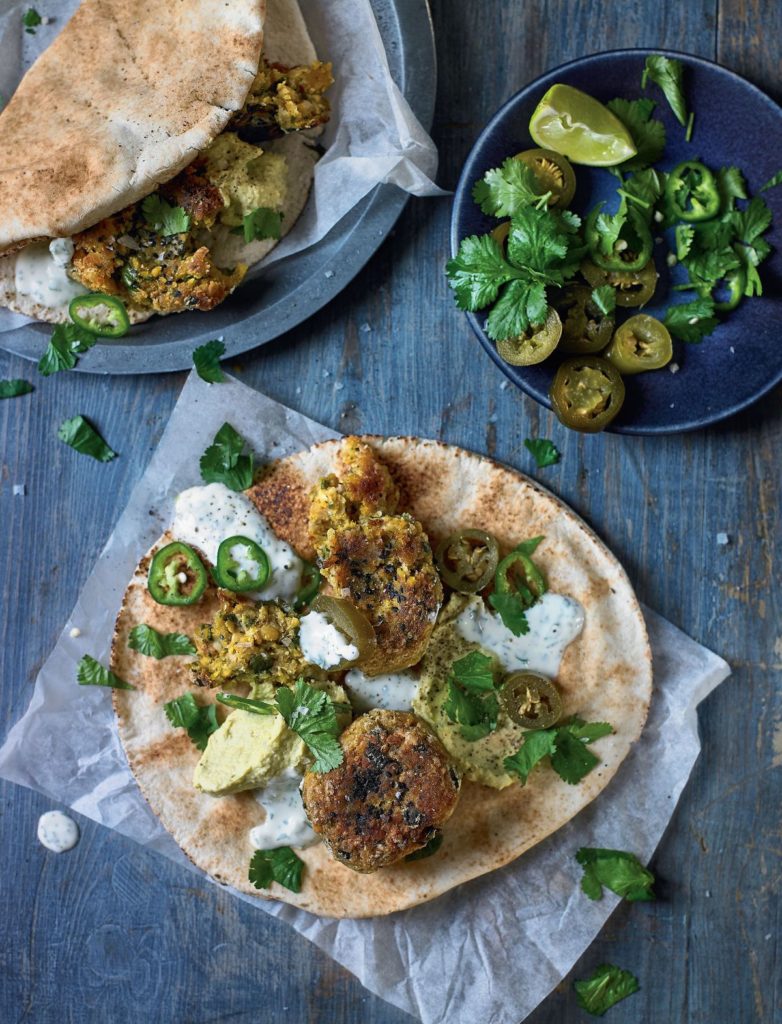 Falafel with Creamy Garlic Sauce & Avocado Hummus