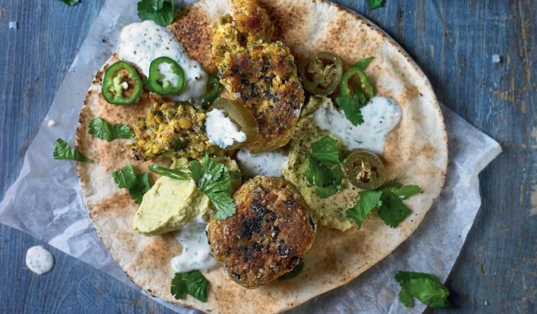 Falafel with Creamy Garlic Sauce & Avocado Hummus