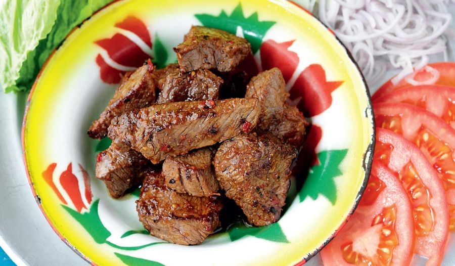 Cambodian Marinated Beef with a Lime and Black Pepper Dipping Sauce