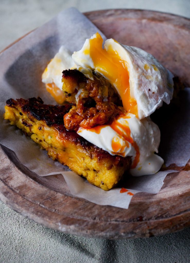 Fried Upma with Poached Egg