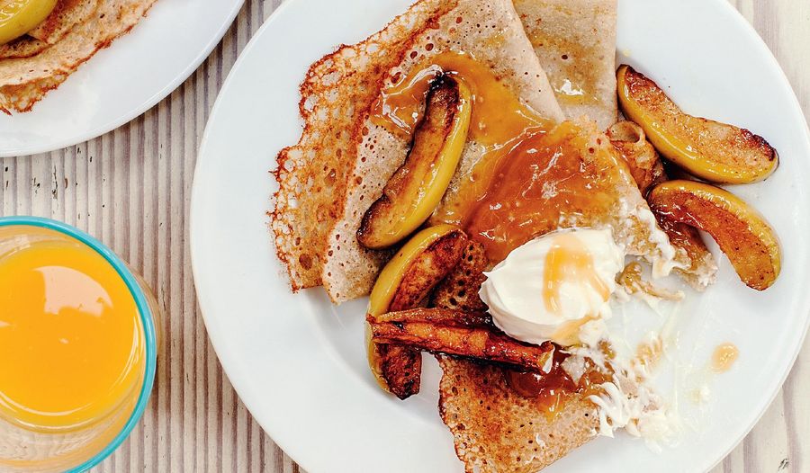 Buckwheat Pancakes with Caramelised Apples and Salted Honey Butter