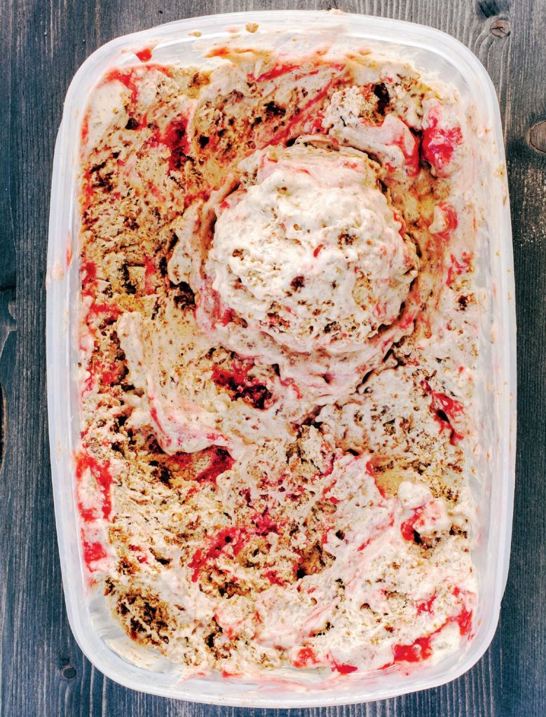 Brown Sourdough Ice Cream with Raspberry Ripple