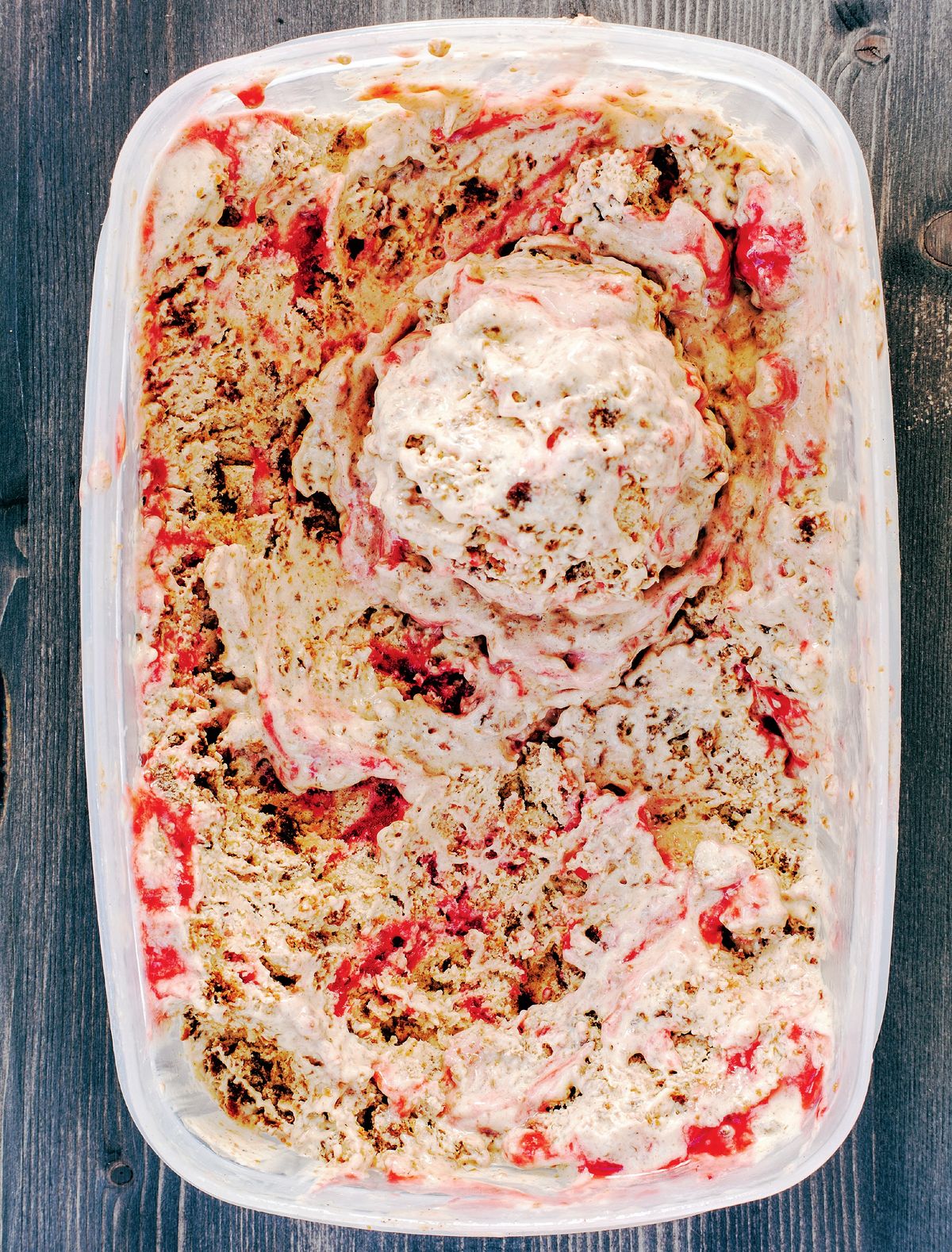 Brown Sourdough Ice Cream with Raspberry Ripple