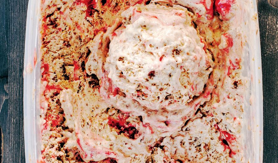Brown Sourdough Ice Cream with Raspberry Ripple