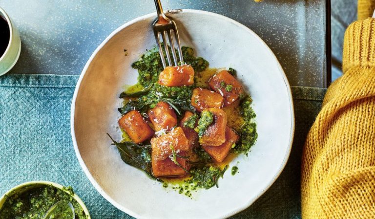 Easy Pumpkin Gnocchi with Pesto | Italian Vegetarian Recipe