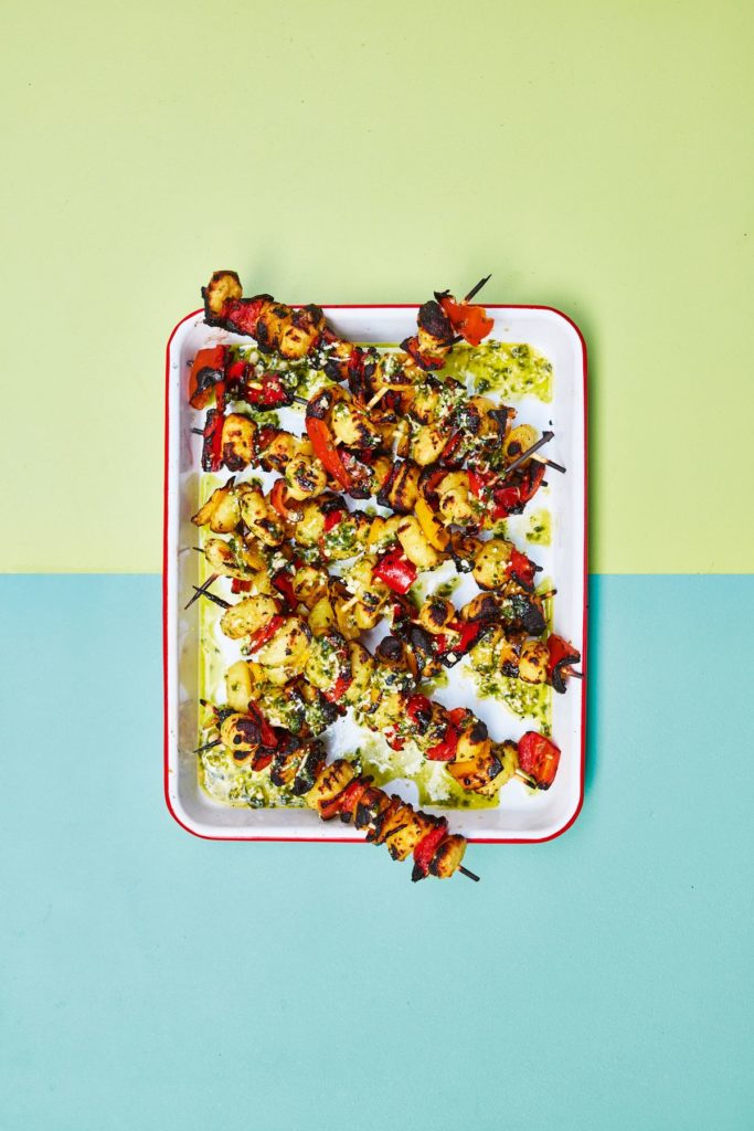 Crispy Gnocchi – On a Stick! (With Roasted Peppers and Basil Pesto)