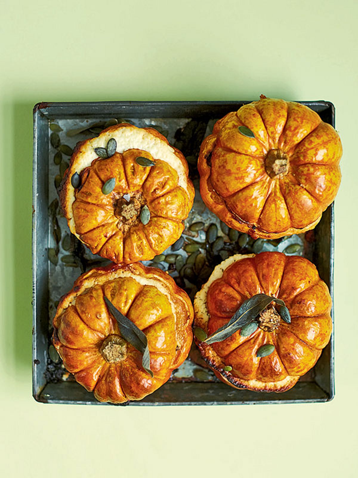 Whole Stuffed Mini Pumpkins with Sage and Goat’s Cheese