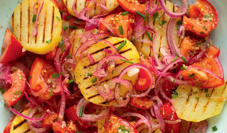 Griddled Potato, Tomato and Red Onion Salad