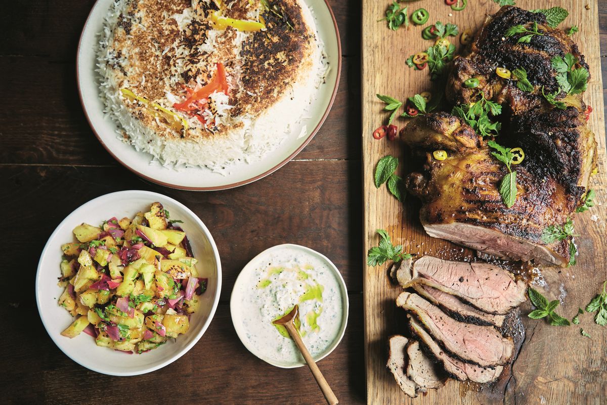Jamie Oliver’s Gunpowder Lamb with Pineapple Salsa, Coconut Rice and a Mint Dressing