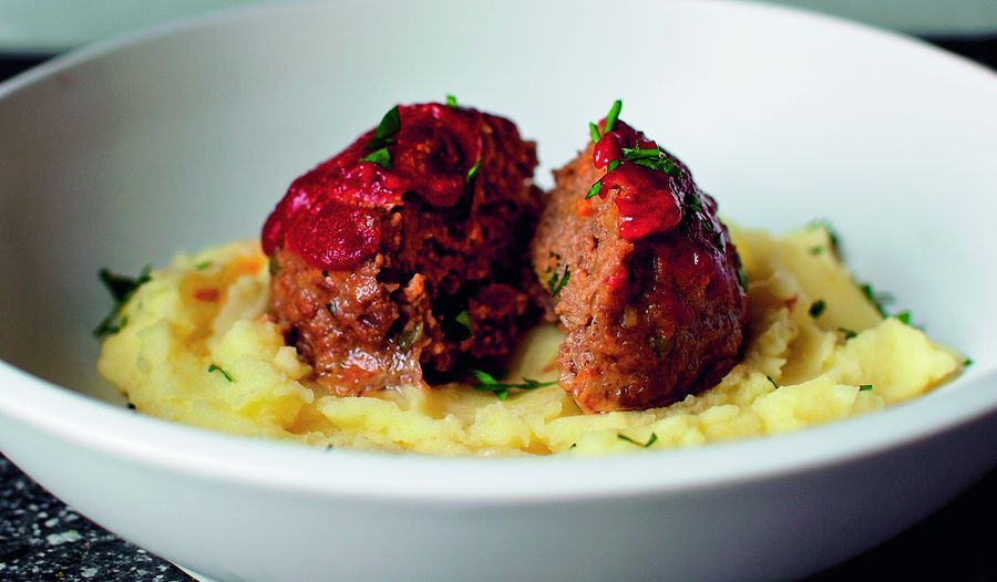 Tomato-glazed meatloaves with Mashed Potatoes